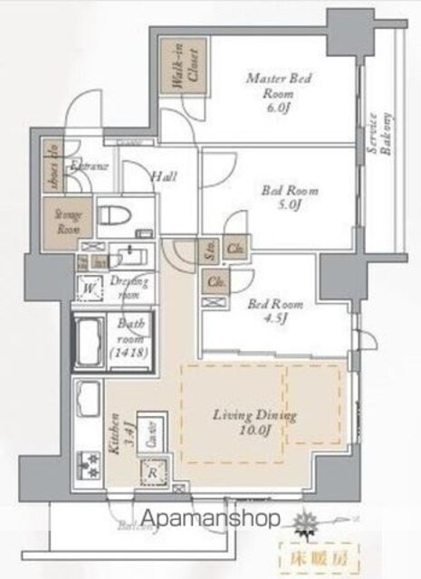 プライマルシティ神楽坂[3LDK/65.06m2]の間取図