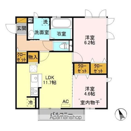 ル・ボア・ラ・ロシニョル墨坂[2LDK/53.82m2]の間取図