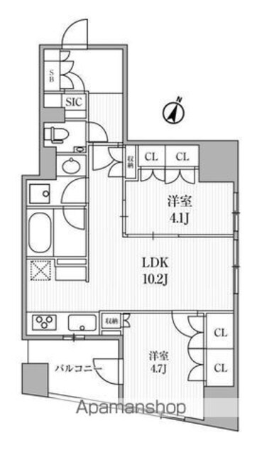 ディームス大手町ノース[2LDK/50.03m2]の間取図
