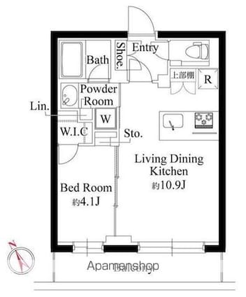 ラヴィエール千駄ヶ谷プレミアムレジデンス[1LDK/35.4m2]の間取図