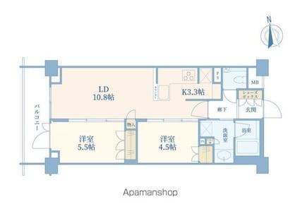 東京都世田谷区上馬１丁目[2LDK/54.39m2]の間取図