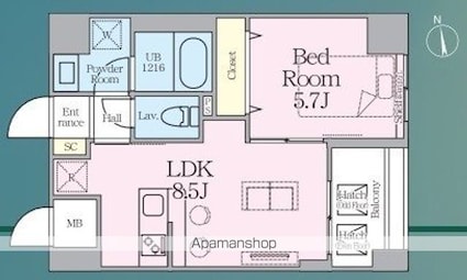 Ｕｒｂａｎ二長町[1DK/35.16m2]の間取図