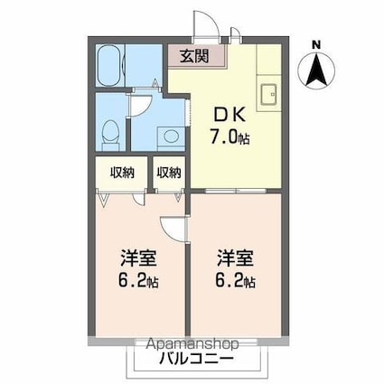 セフィラ北斉院　Ｂ棟[2DK/40.54m2]の間取図