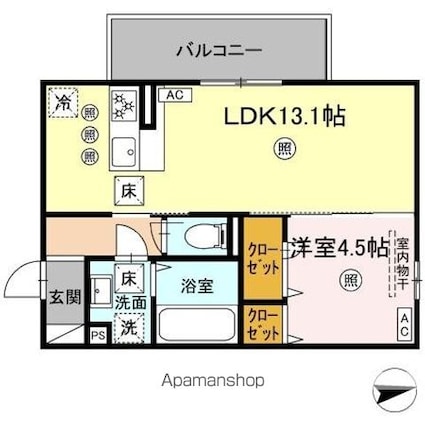 グランツェーレ鷹辻[1LDK/42.79m2]の間取図