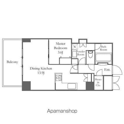 プライムアーバン新宿夏目坂タワーレジデンス[1DK/49.28m2]の間取図