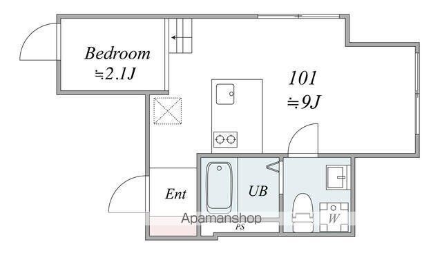 東京都世田谷区上馬１丁目[1LDK/27.59m2]の間取図