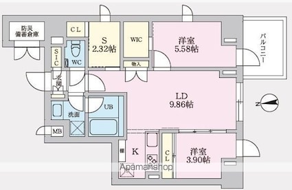 タスキプライムテラス後楽園[2SLDK/56.03m2]の間取図