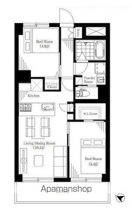 ハイネス中野[2LDK/48.6m2]の間取図
