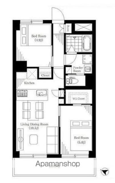 ハイネス中野[2LDK/48.6m2]の間取図