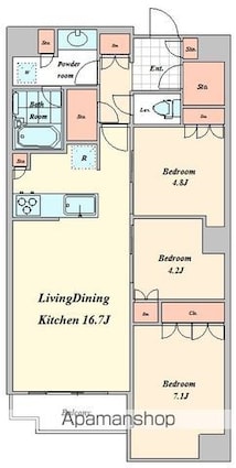 富久クロスコンフォートタワー[3LDK/76.29m2]の間取図