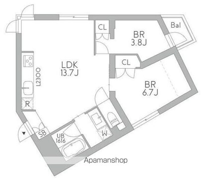 ＧｒａｎＤｕｏＵｍｅｇａｏｋａ[2LDK/55.83m2]の間取図