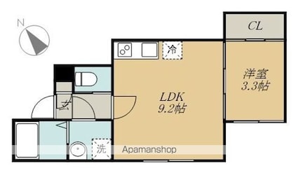 シャイニングパレス宮城野原[1LDK/28.8m2]の間取図