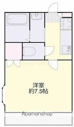 岡山県岡山市北区津高[1K/22.77m2]の間取図