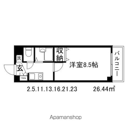 ＡＰＥＸ　ＦＬＡＴ　Ｒ[1K/26.44m2]の間取図
