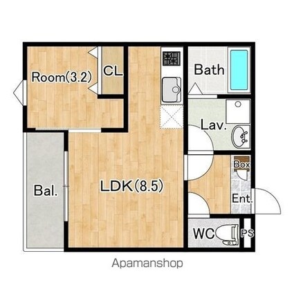 ジーメゾン八千代エスト[1LDK/30.01m2]の間取図