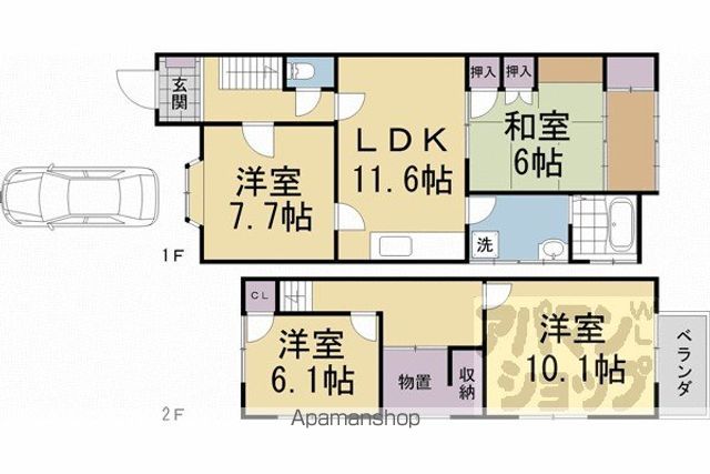 叡山電鉄 元田中駅 徒歩5分 2階建 築49年の間取り写真