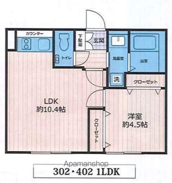 東京都世田谷区北沢１丁目[1LDK/36.04m2]の間取図