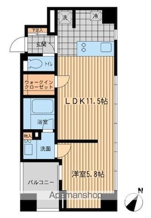 ウィルテラス勝どき[1LDK/41.47m2]の間取図