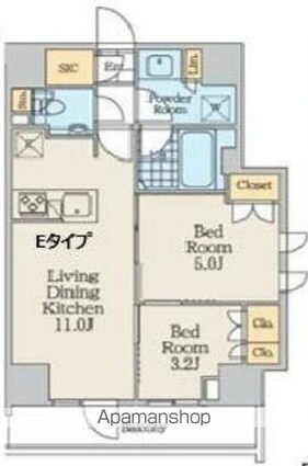 クレストコート中野富士見町[2LDK/46.58m2]の間取図