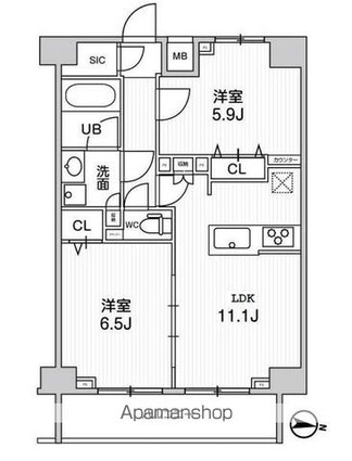 ジェノヴィア三ノ輪スカイガーデン[2LDK/53.4m2]の間取図