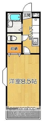 タウンズ王ノ檀[1K/24.97m2]の間取図