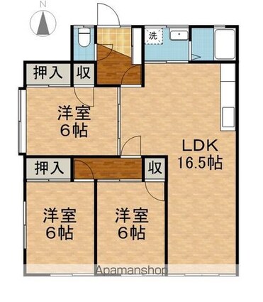 フラット三輪Ｃ[3LDK/75m2]の間取図