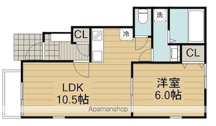 東京都昭島市緑町５丁目[1LDK/38.39m2]の間取図