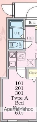 丘の上のフルール[1K/20.21m2]の間取図