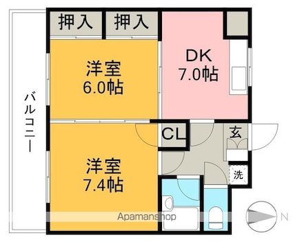 ロイヤル・レジデンス秦[2DK/47.52m2]の間取図