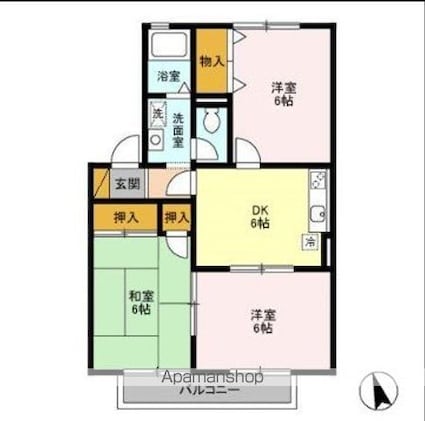 ハイカムール園生　ＩＩ[3DK/55.43m2]の間取図
