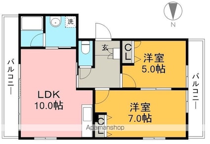 サンマリン横浜[2LDK/45m2]の間取図