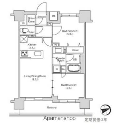 エミリブ鷺ノ宮[2LDK/50.21m2]の間取図