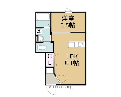 Ｃａｓａ　Ｐａｃｉｆｉｃａ　喜田村[1LDK/27.8m2]の間取図