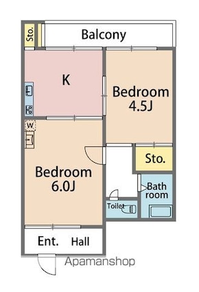 ドミールサニー津田[2K/43.5m2]の間取図