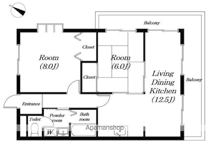 ユースコート東沖野[2LDK/63.36m2]の間取図