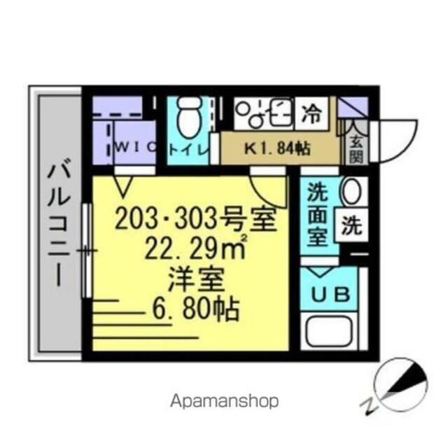 カクタス高砂[1K/22.29m2]の間取図