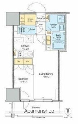 プラウドフラット四谷三丁目[1LDK/38.01m2]の間取図