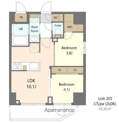 ＳーＲＥＳＩＤＥＮＣＥ浅草ｃｌａｒｉｔｙ[2LDK/43.4m2]の間取図