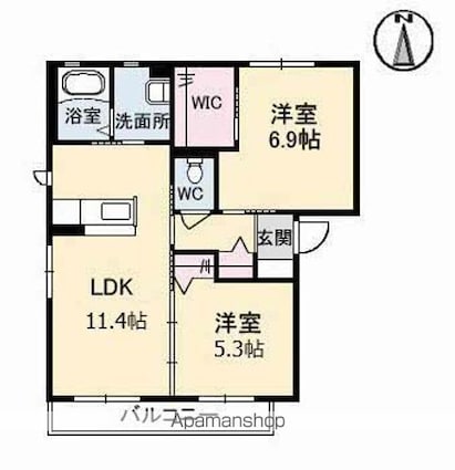 トワアムール　Ｃ棟[2LDK/54.07m2]の間取図