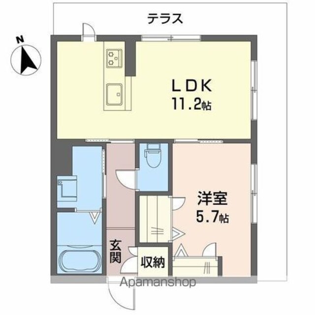 和歌山県和歌山市小雑賀２丁目[1LDK/42.8m2]の間取図