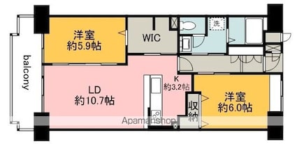 東京都調布市西つつじケ丘４丁目[2LDK/66.32m2]の間取図