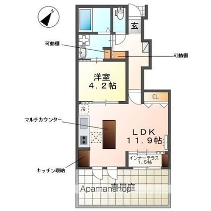 Ｗｏｏｄｓｔｏｃｋ　Ｎｅｓｔ[1LDK/44.63m2]の間取図