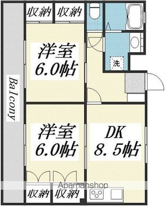 セブンヒルズマンション[2DK/49.5m2]の間取図