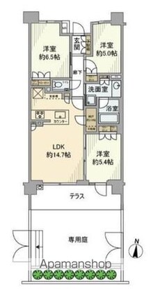 リストレジデンス桜新町[3LDK/70.5m2]の間取図