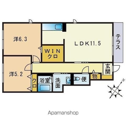 福岡県大野城市仲畑３丁目[2LDK/58.54m2]の間取図