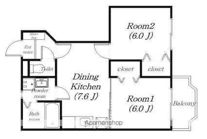 瀬田北壱番館[2DK/44.34m2]の間取図