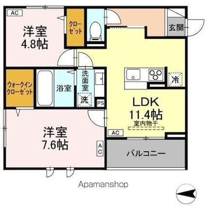 Ｄａｌｌｅ　ｄｅ　ｖｅｒｒｅ[2LDK/55.54m2]の間取図