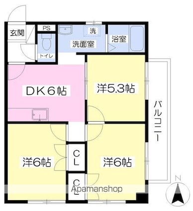 ヒルズ・エビス[3DK/52.17m2]の間取図