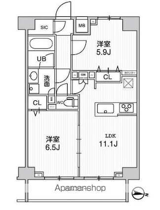 ジェノヴィア三ノ輪スカイガーデン[2LDK/53.4m2]の間取図