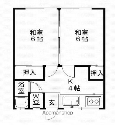 コーポヤナギ[2K/34.02m2]の間取図